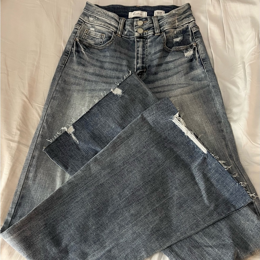 KanCan Blue Flare Jeans with Distressed Details